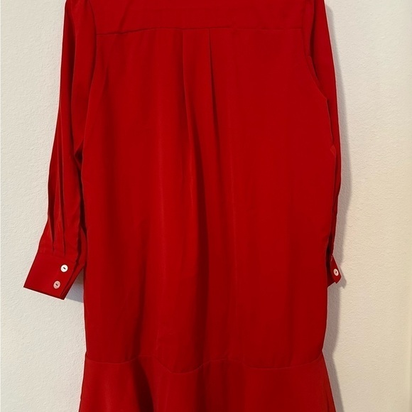 Women Button Up Shirt Long Sleeve Dress with Ruffle Hem w/ drop waist size small - Picture 8 of 9
